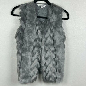 Davi & Dani Sweater Women's Sz S Vest Faux Fur Lined Open Front Knit Back Gray